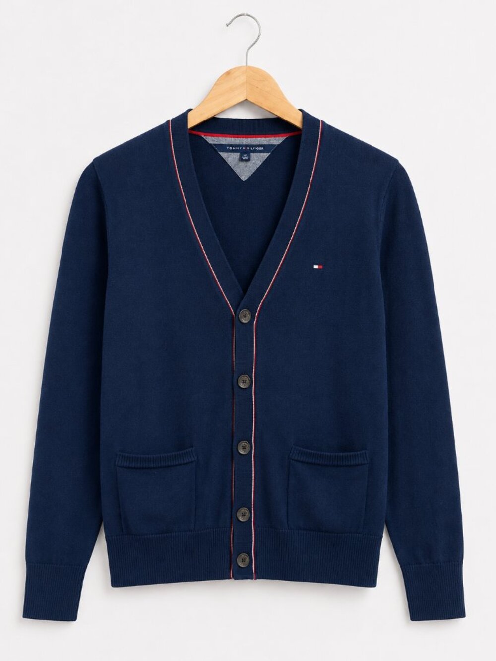 Tommy Hilfiger Men`s S Cotton Coastal Nautical Navy Cardigan Preppy